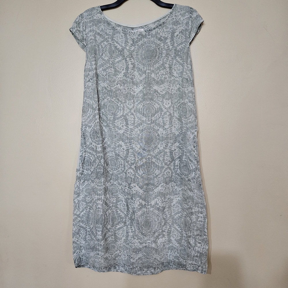 Linen Lina Tomei Shift Dress Made In Italy Size M Pockets Neutral Sage Color
